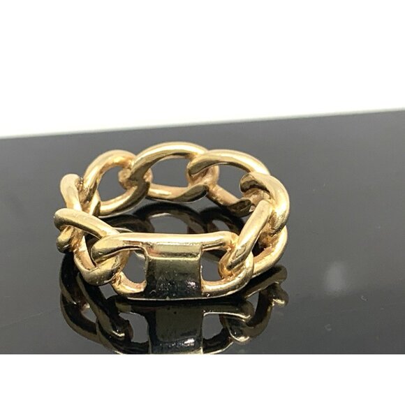 Wedding Band 14k Yellow Gold Ring 6.5mm Wide Curb Chain Estate Jewelry Size 6.5 - Picture 3 of 15